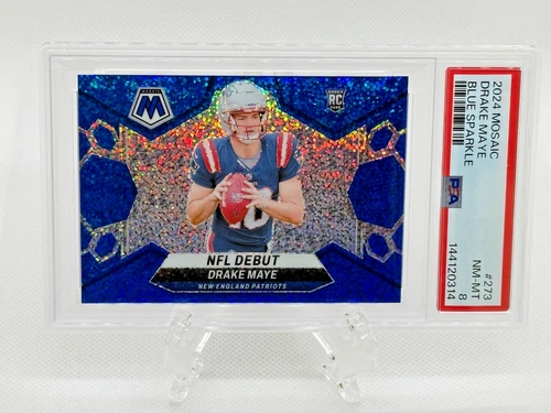 2024 Mosaic Football Drake Maye RC Blue Sparkle #/96 PSA 8 Patriots