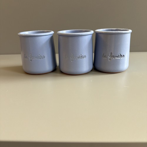 La Fermiere Set of 3 Yogurt Terra Cotta Glazed Pots Blue/Lavender/Purple