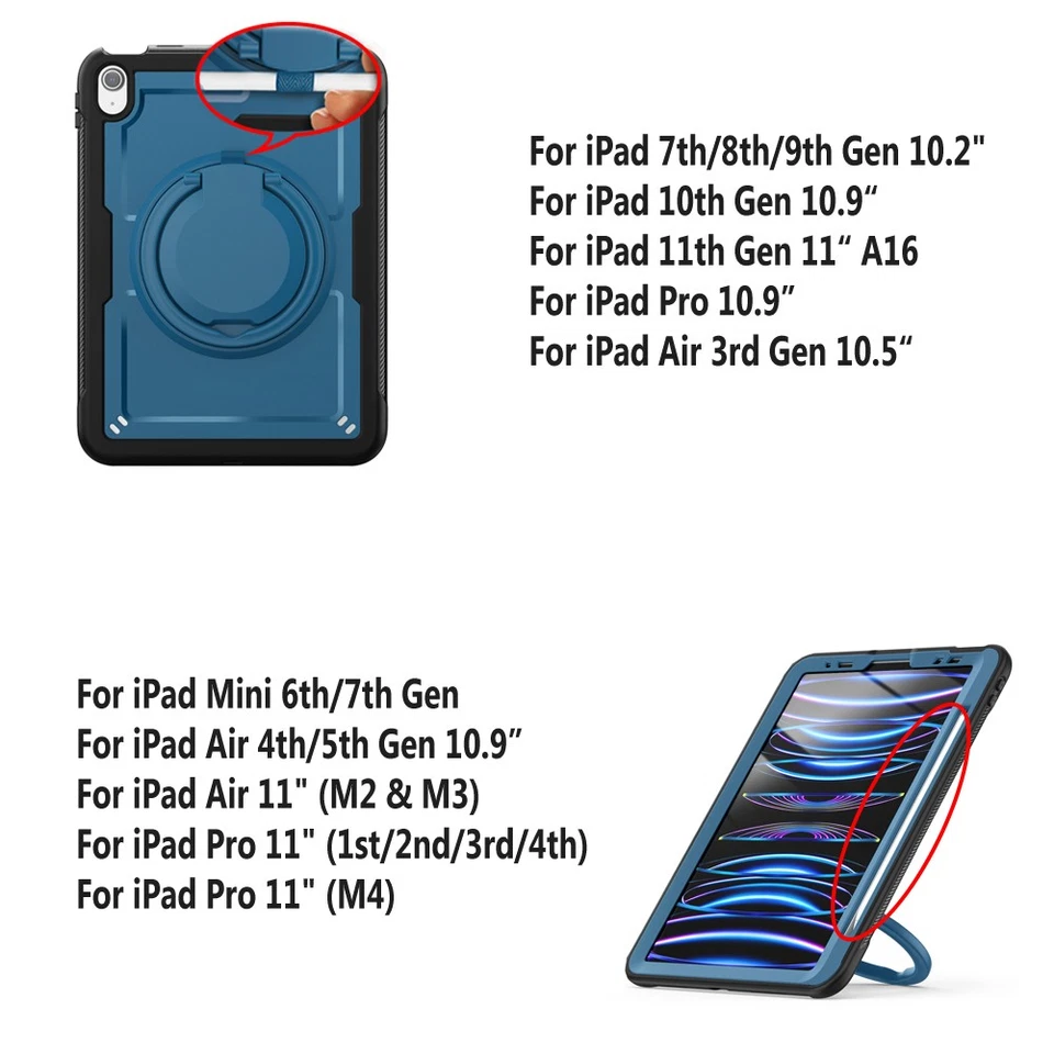 Shockproof Roating Handle Stand Case Cover For 11th 10th 9th 8th 7th Gen Pro 11" - Image 2 of 4