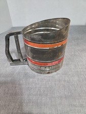 Vntg Sift-Chine Flour Sifter Red Stripe Farmhouse Kitchen Collectible Made USA