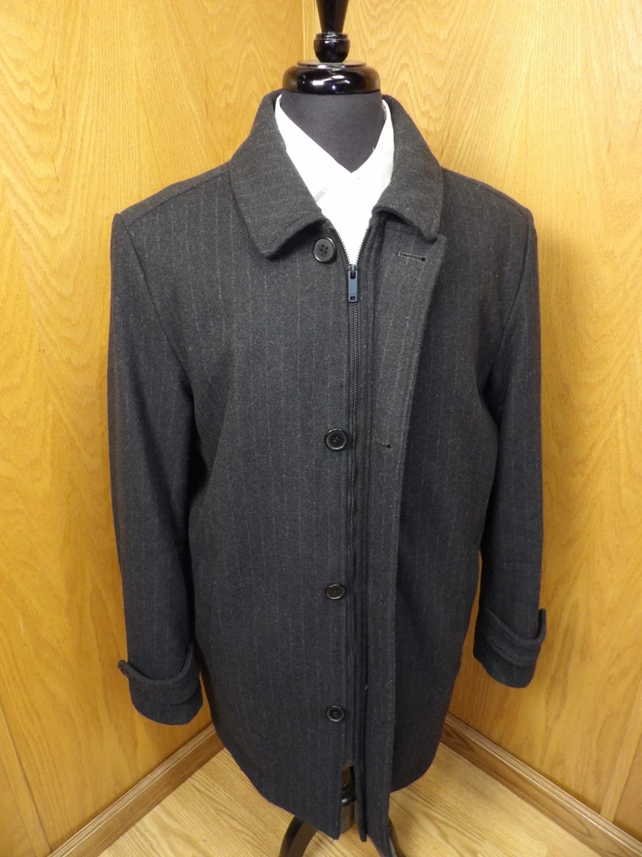 DKNY Overcoat Top Coat Winter Coat L Zipper Button Insulated Dark Charcoal C#10 - Image 2 of 4