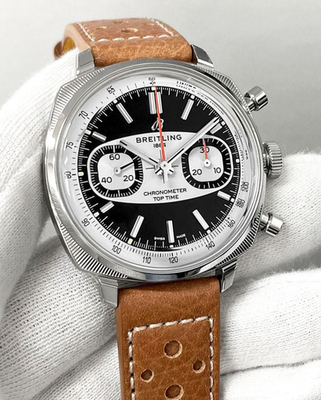 New Breitling Top Time B01 Racing 38 Black Dial Leather Mens Watch