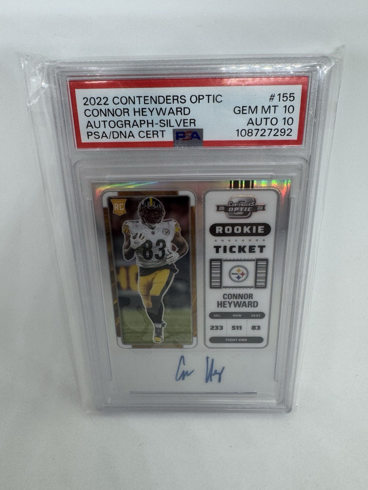2022 Contenders Optic Rookie Ticket Auto Connor Heyward Silver Prizm (RC) PSA 10
