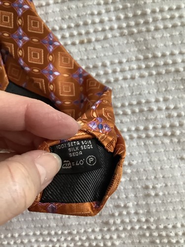 Ermenegildo Zegna Men's Tie Italian Silk Burnt Orange Blue - Picture 3 of 5