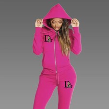 Women  s 2-Piece Sports Suit Zipper Hoodie  Sweatpants Set Fleece Polyester Pr