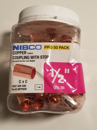 Partial 39 PACK Nibco 1/2 X 1/2 In. Copper Coupling with Stop