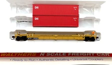 N WALTHERS 932-8051 DOUBLE STACK CAR TTX WITH 2 40' CAI CONTAINERS AND EOT FRED