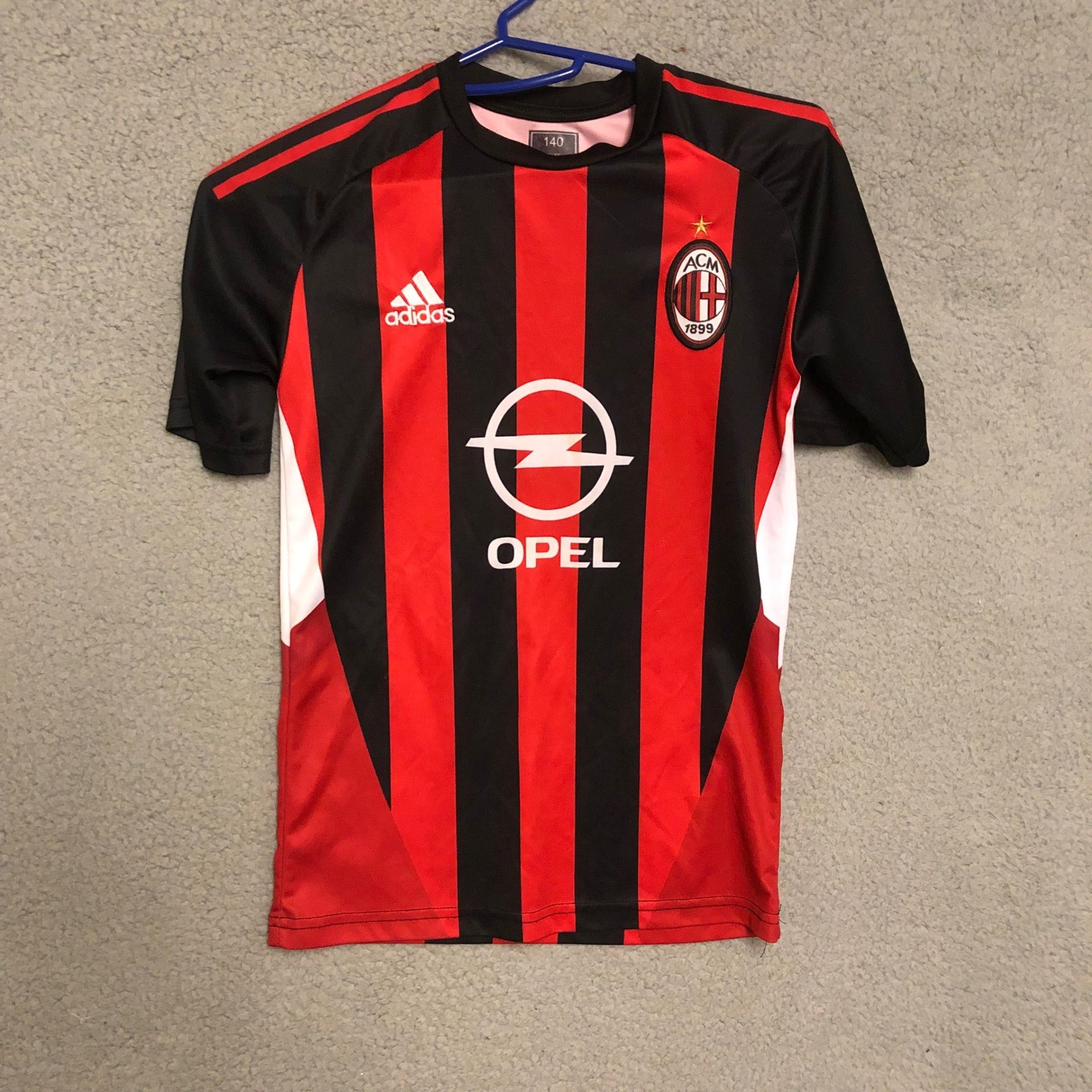 Vtg AC Milan Kaka 22 Soccer Jersey Red Black Opel Football Shirt Youth 140