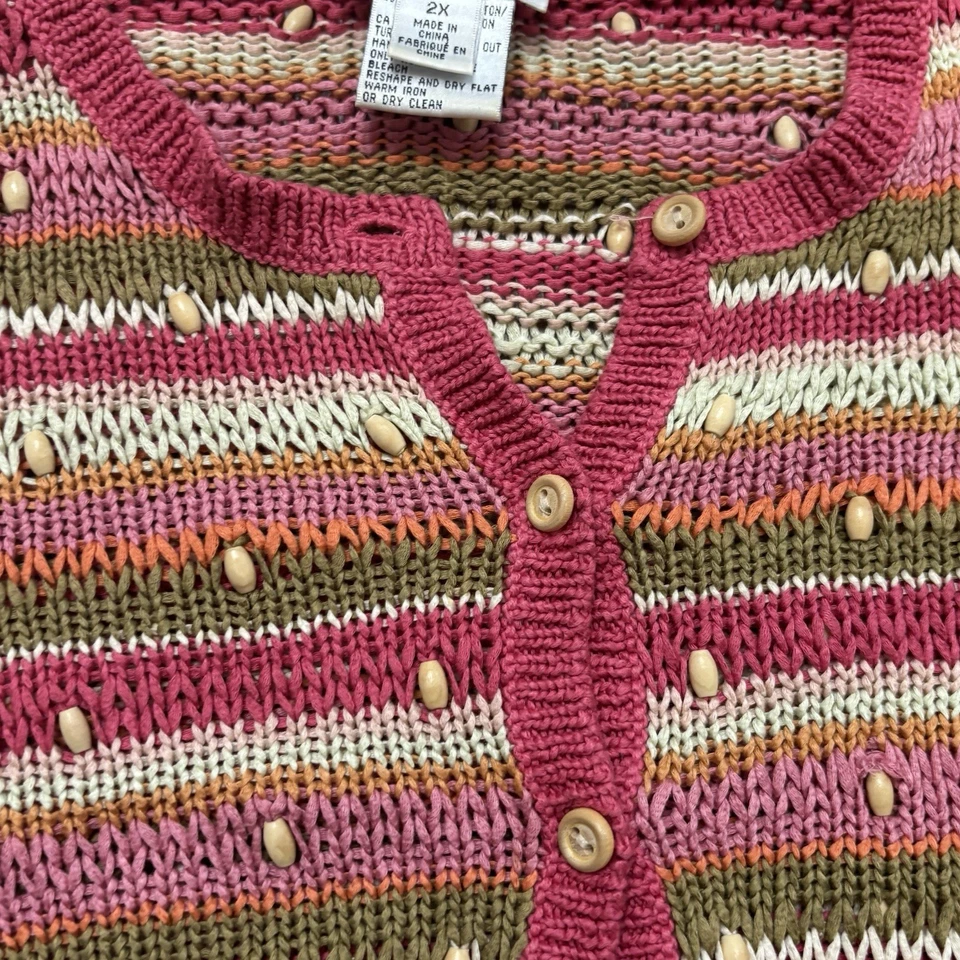 VTG Talbots Cardigan Sweater 2X Mercerized Cotton Beaded Barbie Cottagecore - Image 2 of 4