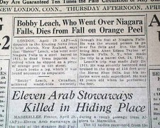 BOBBY LEACH Stunt Man Daredevil Niagara Falls Leap - Ironic Death 1926 Newspaper