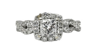 GSI Cert LEO 14K WG Approx 0.47Ct F SI1 Princess Cut Diamond Ring Size 6 3.1dwt