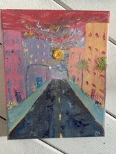 Downtown Original Hand Painted Impasto Oil Painting On 8x10in Canvas Signed