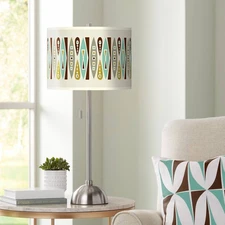 Modern Table Lamp Brushed Nickel Vernaculis II Giclee Drum Living Room Bedroom