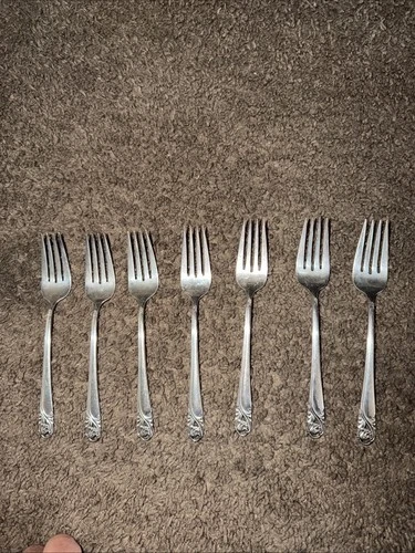 International  Sterling Silver Salad Forks - Set of 7 - Spring Glory - 272 grams
