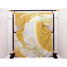 Authentic Unused Visiting Kimono, Chirimen, Yuzen Gold Finish, Blurred Dye...