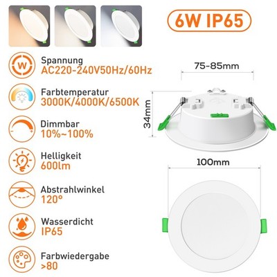 LED Einbaustrahler 75-130mm Decken Leuchte Flach Panel Ultra Slim Bad Spot 230V