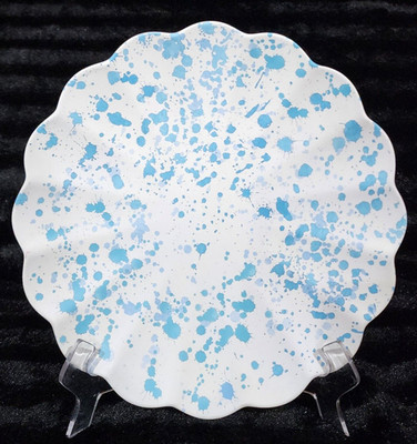 Blue & White Splattered Salad Plates 4pc Melamine 9'' Splatterware Scalloped Edge