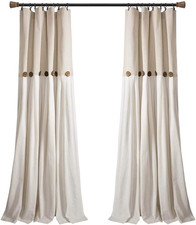 Linen Button Window Curtain Panel, Single, 40" W X 84" L, Linen - Country Curtai