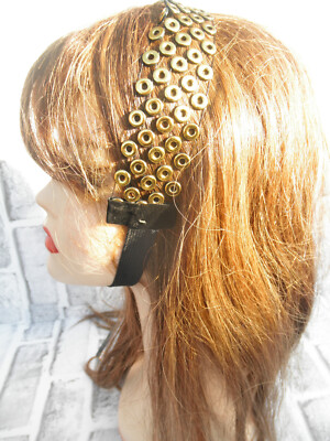 NEW by JUST BASIC, ELASTIC HEADWRAP, HEADBAND BLACK WITH GOLD TONE DECOR  #4