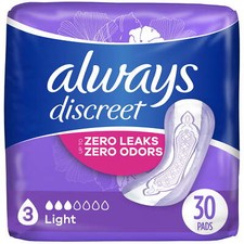 30 Count,Incontinence Pads for Women, Light, 4.06 x 3.54 x 6.77 Inches