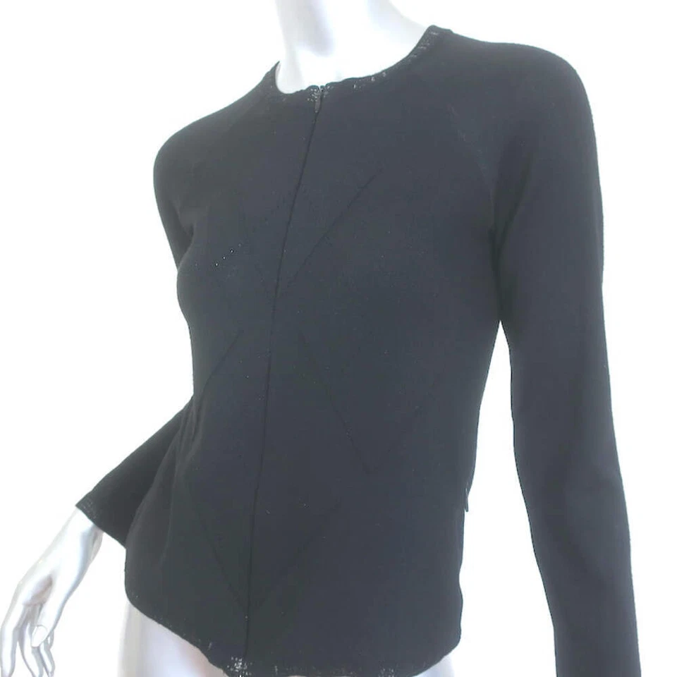 Cárdigan Chanel 07A Logotipo Recortado Cremallera Negro Lana Fina Tejido Talla 38 Foto 4 de 4