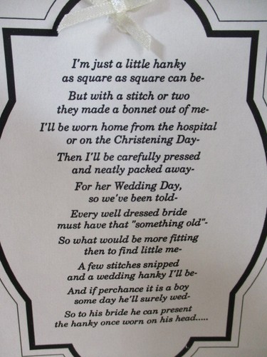 Keepsake Hanky Baby Bonnet/Bride Wedding Handkerchief With Poem and Box - Picture 10 of 15