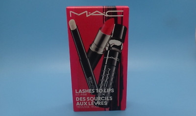 MAC 3-Pc. Lashes To Lips Kit:PINK Relentlessly Red Black Stack BNIB Authentic