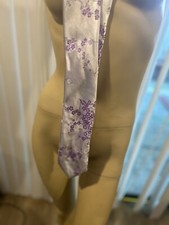 Handmade Purple And Beige Floral Unisex Tie, One Size For Most