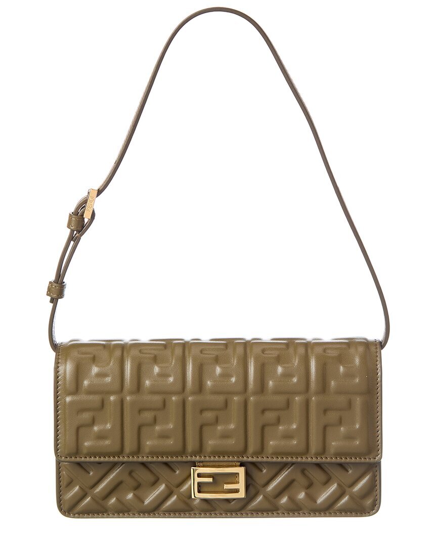 Кожаный кошелек Fendi Baguette Ff на цепочке Женский Зеленый