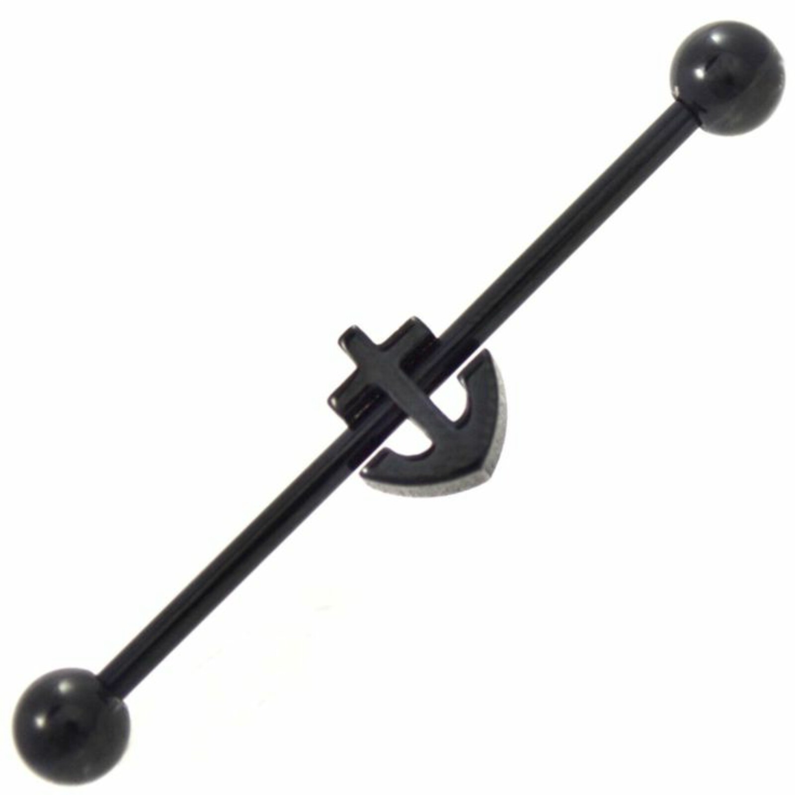 Industrial Ear Scaffold Barbell Anchor Anodized Black Body Piercing Bar 14g 38mm