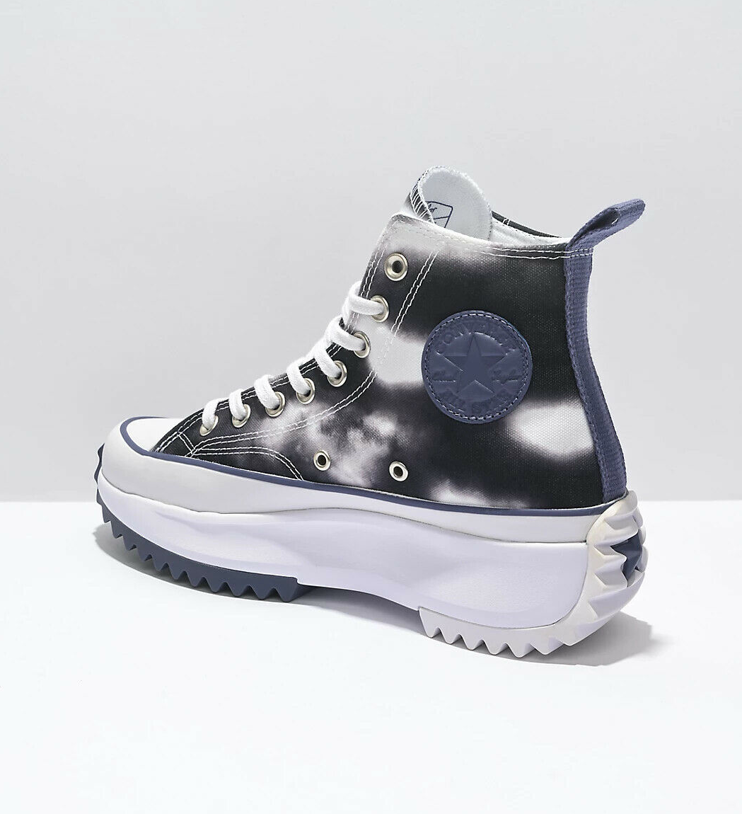 Converse Run Star Hike Platform Cloud Wash Dye Womens Sneakers Shoes Black White