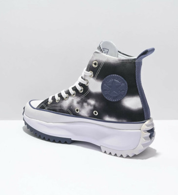 Converse Run Star Hike Platform Cloud Wash Dye Womens Sneakers Shoes Black White
