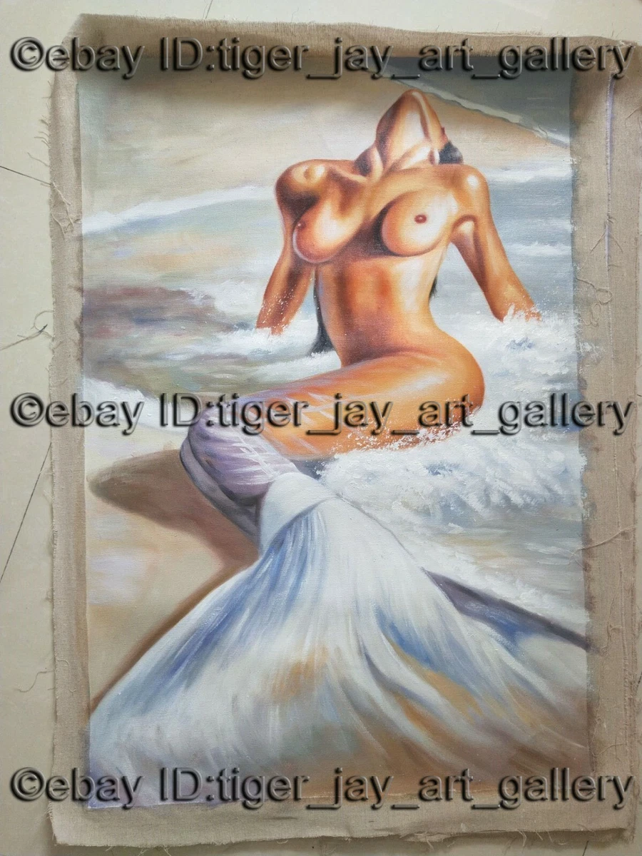 Impressionist Mermaid Beach Portrait Sexy Woman Sea Sand Seascape Nude  Painting | eBay