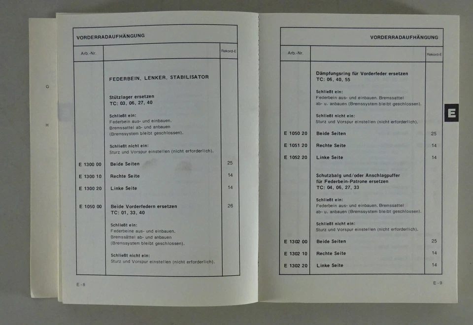 Werkstatthandbuch Arbeitswerte Richtzeiten Opel Rekord E von 08/1977 - Bild 2 von 2