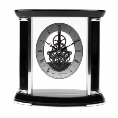 Widdop schwarze Kaminuhr mit Klavierlack aus Holz Skelett W2658