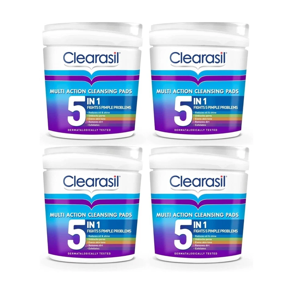 Clearasil Multi-Action 5In1 Cleansing Pads Fights & Pimple Problems. - 4 Pack