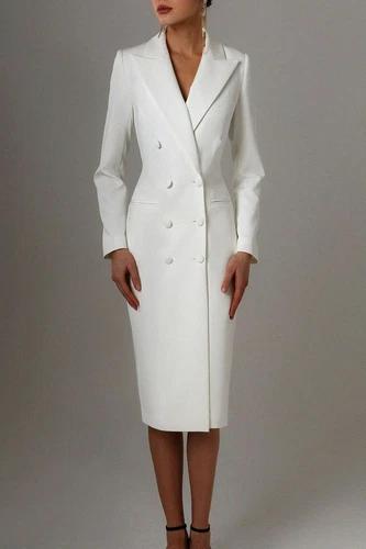 Herbst weiß zweireihig Damen lange Jacke Kleid Abschlussball Abend formell Wea - Bild 3 von 6