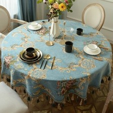 Luxus Tischdecke Blumenmuster Chenille Jacquard Rund Quaste Tischtuch Ess Dekor