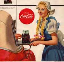 Coca Cola Coke 1954 Life Print Ad Button German Maiden Carhop Drive Up Service