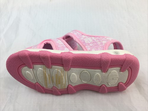 LITTLE STAR GIRL BABY-9PR TODDLER Flat GLITTER FLORAL SQUEAKY Ankle Strap Sandal - Picture 9 of 18