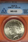 1925 ANACS MS63 VAM-1T TOP 50 PEACE DOLLAR #B42086