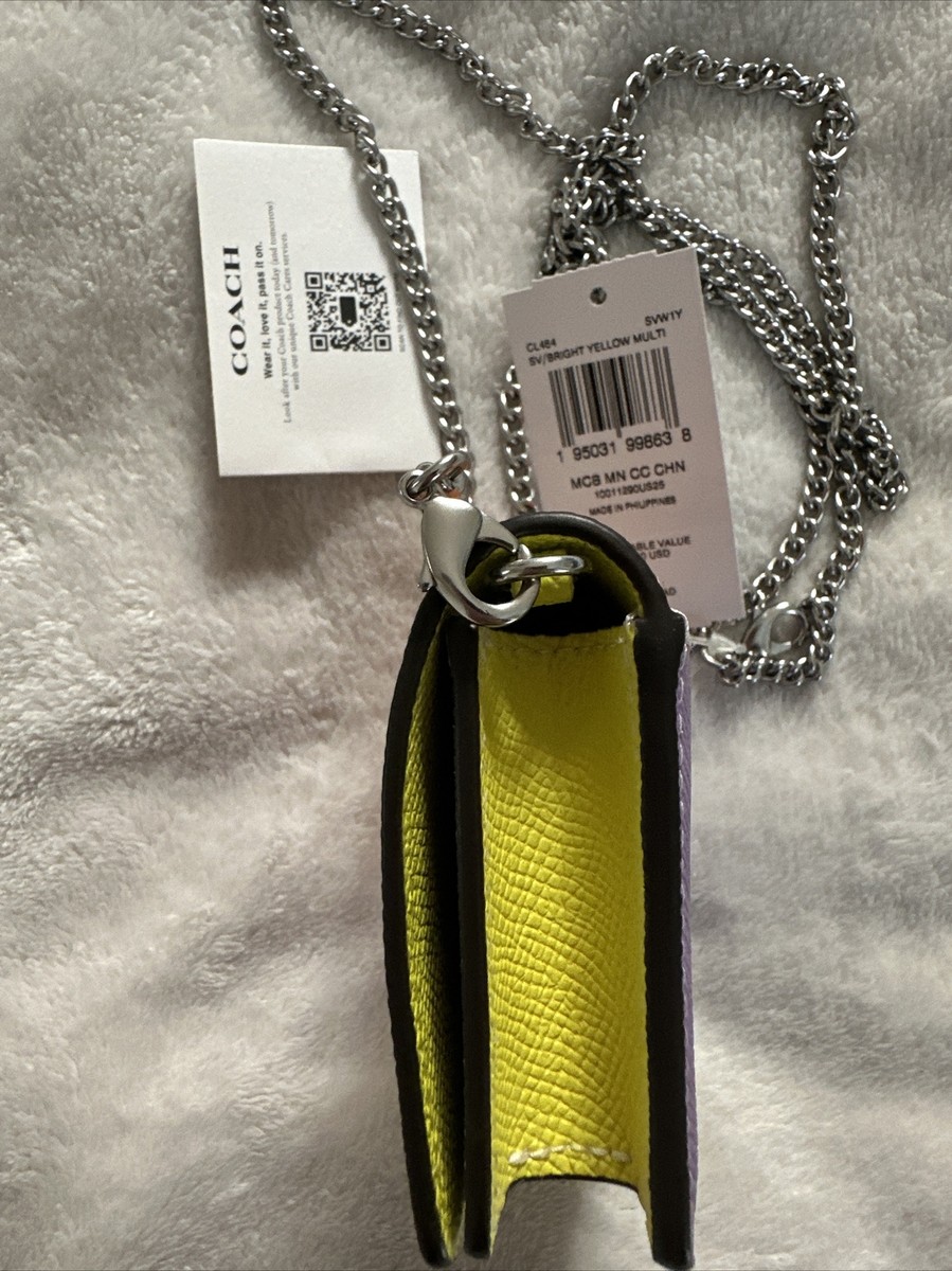 Coach CL464 Mini Wallet Chain Bright Yellow Orange Purple Leather