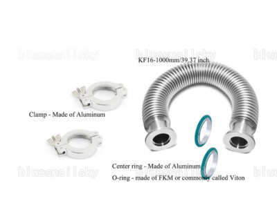 KF16 1000mm Flange Vacuum Bellow Hose SS304 & 2 Set Clamp & O-ring & Centering