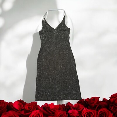 black sparkly holiday dress Studio Y & Silver SPARKLE Glitter Medium Spaghetti Strap NWT aluminum