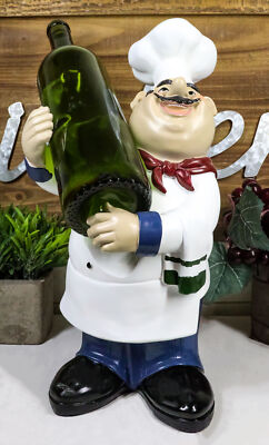 Ebros Large Chef Bistro Cook Hugging Bottle Wine Holder Figurine Kitchen Decor