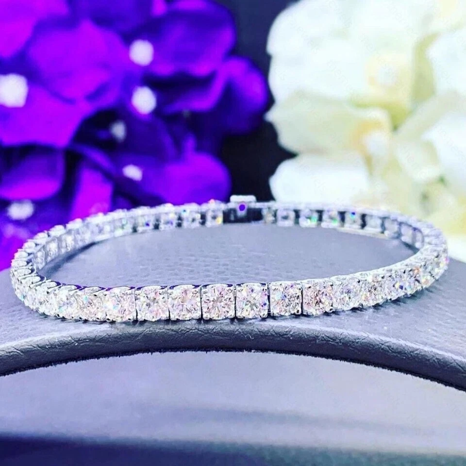 Brazalete de tenis moissanita de corte redondo VVS1 11 quilates chapado en oro blanco de 14 quilates Foto 2 de 4