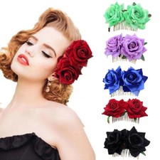 1pc Double Silk Artificial Rose Flower Hair Clip Wedding Bridal Women Hair Comb