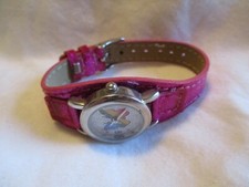 Rainbow Butterfly Wristwatch Pink Sparkly Band Round Face Silver Toned Case