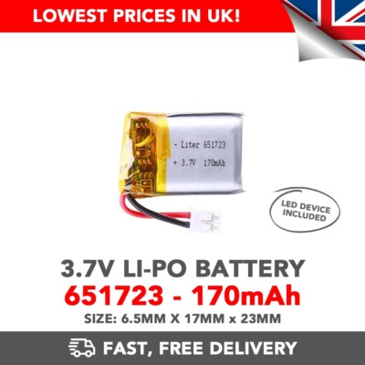 3,7V 170mAh Li-Po Akku (651723) Lithium wiederaufladbar hohe Kapazität (+Gerät)