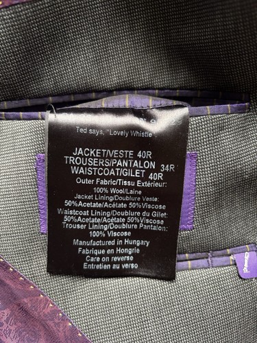 Ted Baker 3-Piece “Endurance” 40R W33 L31 Charcoal Grey / Purple BNWOT RRP £495 - Picture 12 of 24